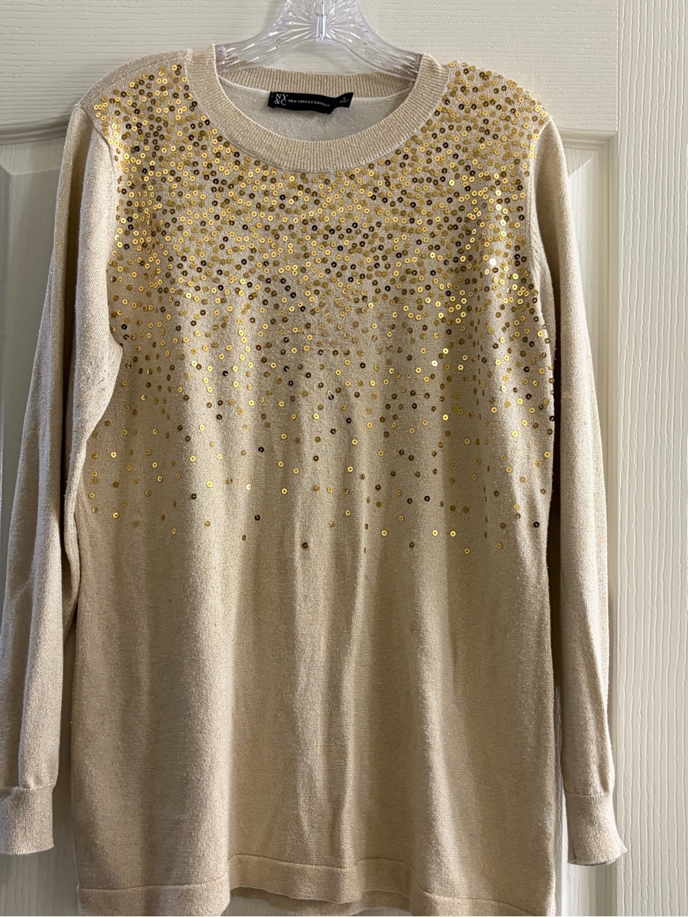 NY&Co Gold Sequin Embellished Shimmer Sweater Tunic Size L